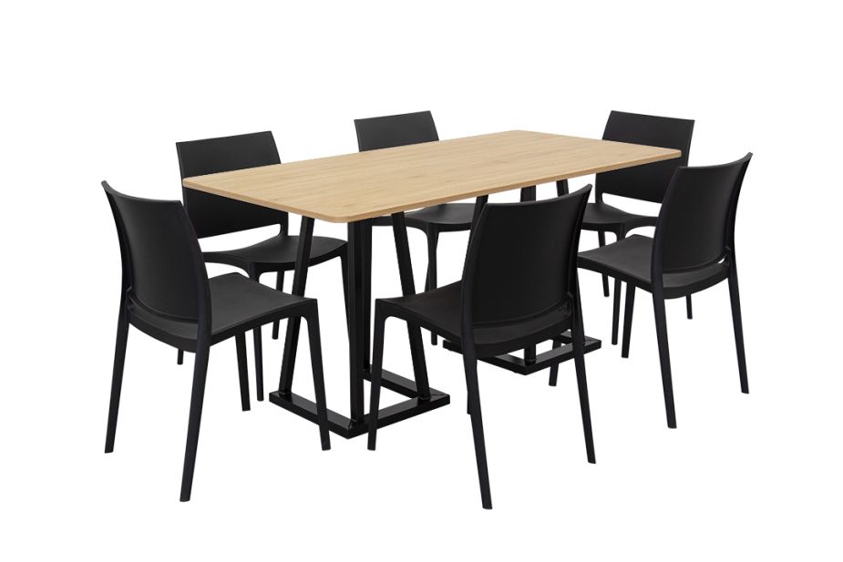 Anwendungsbeispiel: 6 Sessel Industiral Schwarz mit Tisch Industrial 160 holz