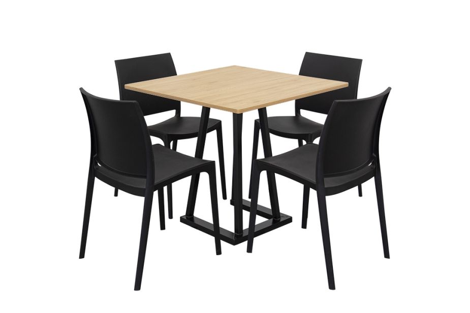 Anwendungsbeispiel: 4 Sessel Industiral Schwarz mit Tisch Industrial 80 holz