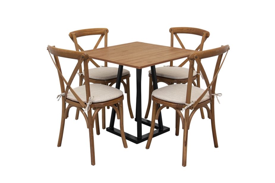 Anwendungsbeispiel: 4 Sessel Crossback holz mit Tisch Industrial 80 holz