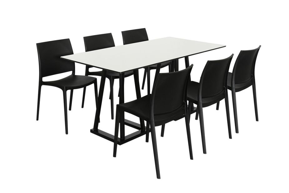Anwendungsbeispiel: Tisch Industrial 160 holz mit 6 Sessel Industrial schwarz