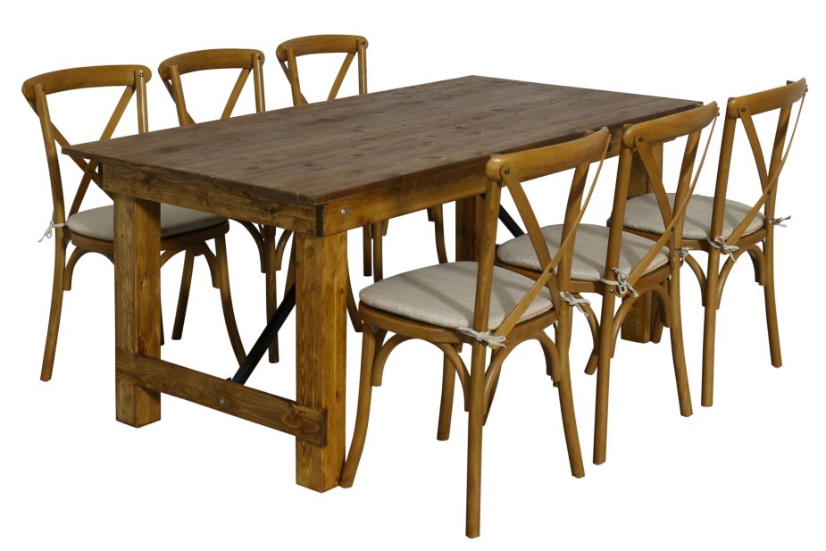Anwendungsbeispiel: 6 Sessel Crossback holz mit Tisch Kieferholz