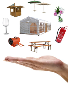 Symbolbild Zelt Heizung Sonnenschirm Biertischgarnitur alles aus einer Hand
